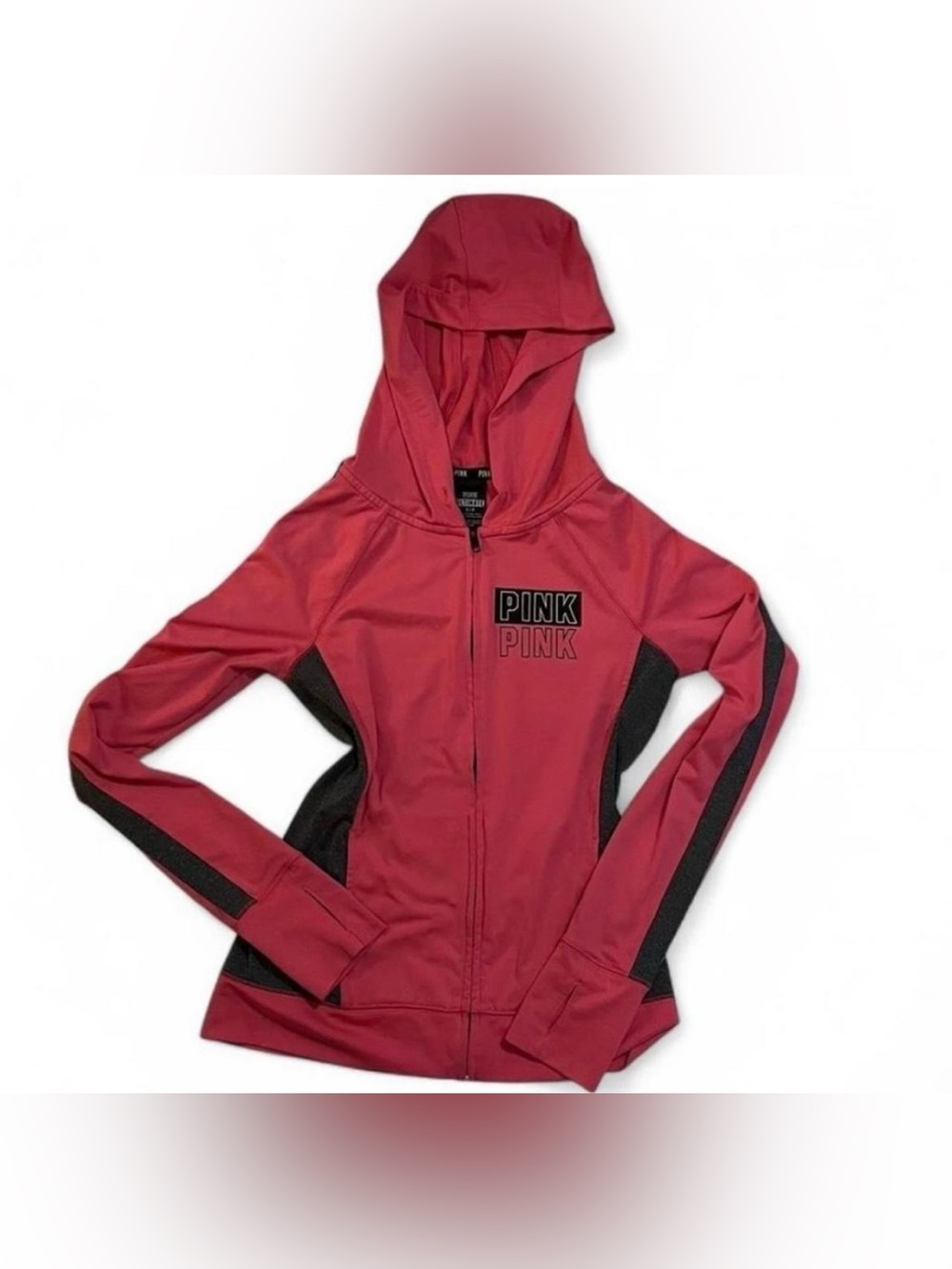 Victoria's Secret PINK pink y2k zip up hoodie with black panels size small